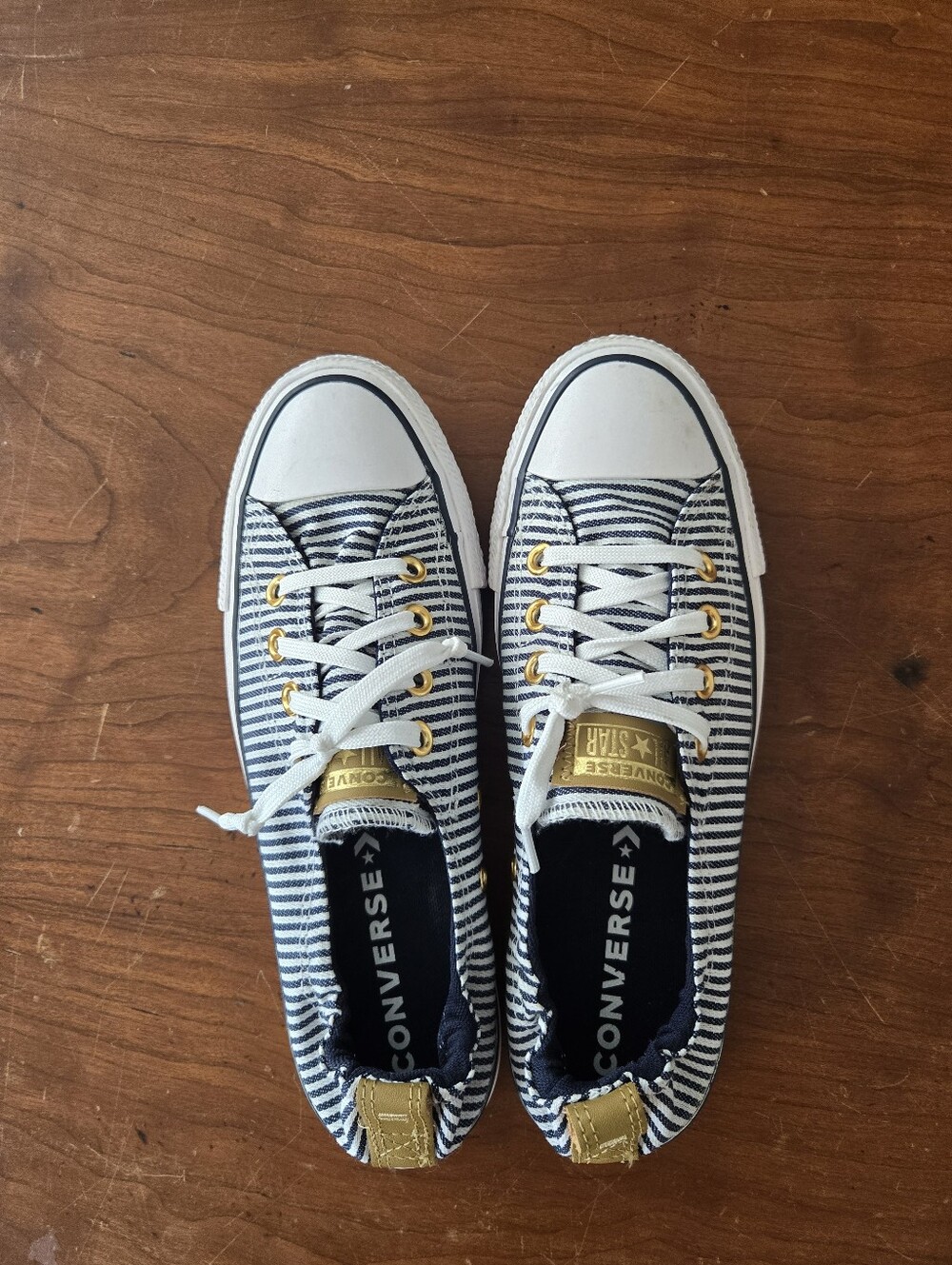 Converse Chuck Taylor Shoreline Railroad Stripe Sneakers Women’s 8.5 Navy Gold - Picture 2 of 5